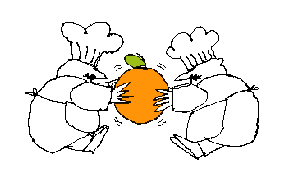 2 chefs fighting over an orange